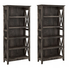 Load image into Gallery viewer, Bush Business Furniture Key West 66inH 5-Shelf Bookcase Set, Dark Gray Hickory, Standard Delivery