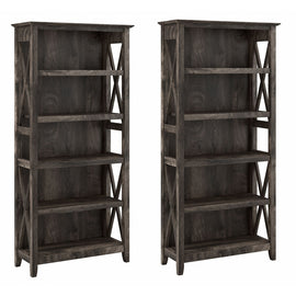 Bush Business Furniture Key West 66inH 5-Shelf Bookcase Set, Dark Gray Hickory, Standard Delivery