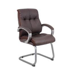 Boss Office Products Double-Plush Ergonomic LeatherPlus Bonded Leather Mid-Back Guest Chair, Brown/Pewter