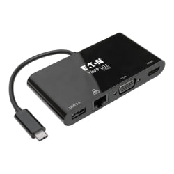 Tripp Lite USB C Docking Station Adapter Converter 4K w/ HDMI, VGA, Gigabit Ethernet, USB-A Hub, Black, Thunderbolt 3 Compatible - for Notebook/Tablet/Smartphone/Projector/Monitor - USB 3.1 Type C - 2 x USB Ports