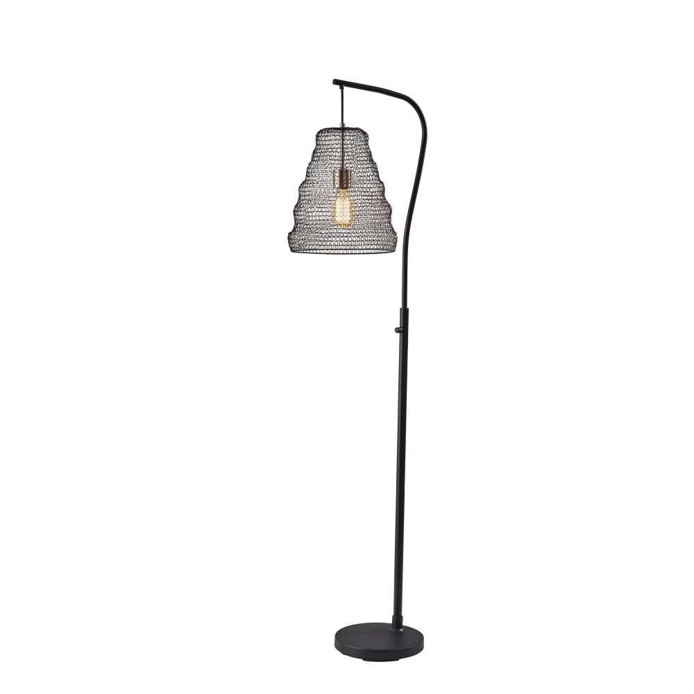 Adesso Sheridan Floor Lamp, 63inH, Black Shade/Black Base