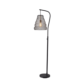 Adesso Sheridan Floor Lamp, 63inH, Black Shade/Black Base