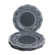 Load image into Gallery viewer, Gibson Elite Medallion 4-Piece Stoneware Scalloped Dinner Plate Set, 10-5/8in, Gray