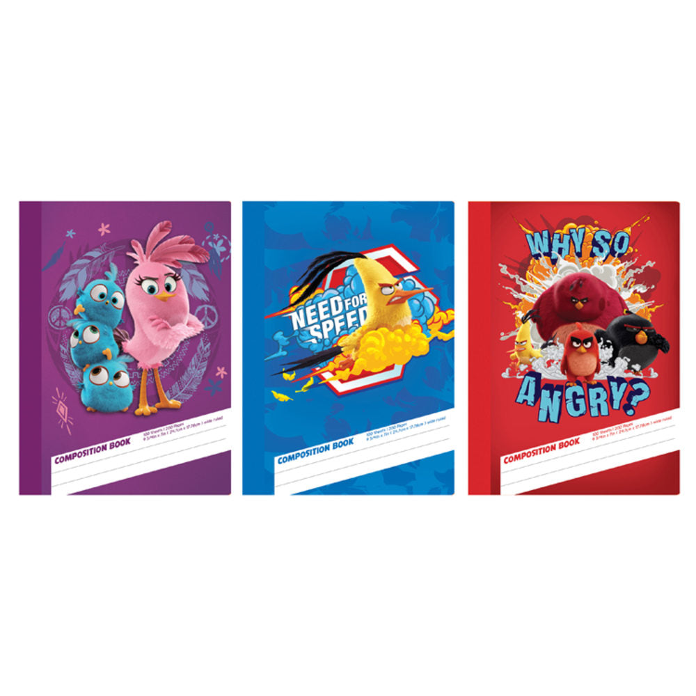 Inkology Composition Books, 8-1/2in x 11in, College Ruled, 200 Pages (100 Sheets), Angry Birds, Pack Of 12 Books