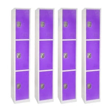 Load image into Gallery viewer, Alpine Large 3-Tier Steel Lockers, 72inH x 12inW x 12inD, Purple, Pack Of 4 Lockers