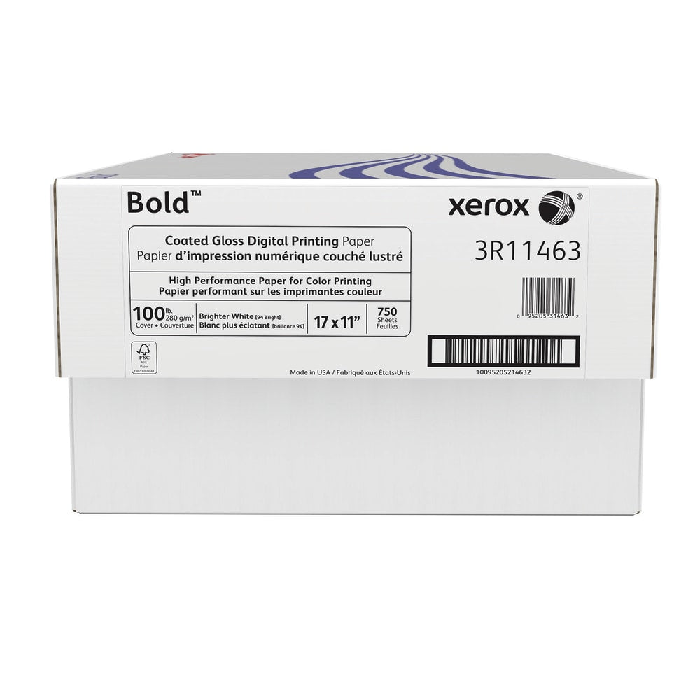 Xerox Bold Digital Coated Gloss Printing Paper, Ledger Size (11in x 17in), 94 (U.S.) Brightness, 100 Lb Cover (280 gsm), FSC Certified, 250 Sheets Per Ream, Case Of 3 Reams