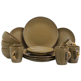 Elama 16-Piece Stoneware Dinnerware Set, Warm Taupe