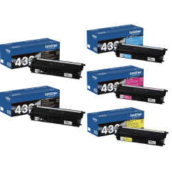 Brother TN433 Black; Cyan; Magenta; Yellow High Yield Toner Cartridges, Pack Of 5, TN433KKCMY-OD