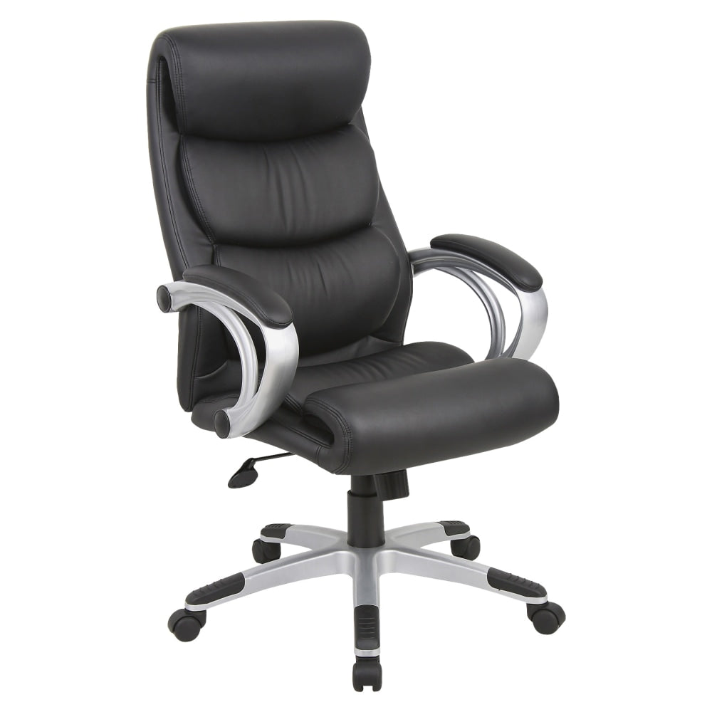 Lorell Ergonomic Bonded Leather High-Back Chair, Black/Silver