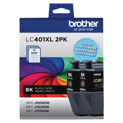 Brother LC401 Black High-Yield Ink Cartridges, Pack Of 2, LC401XL2PK