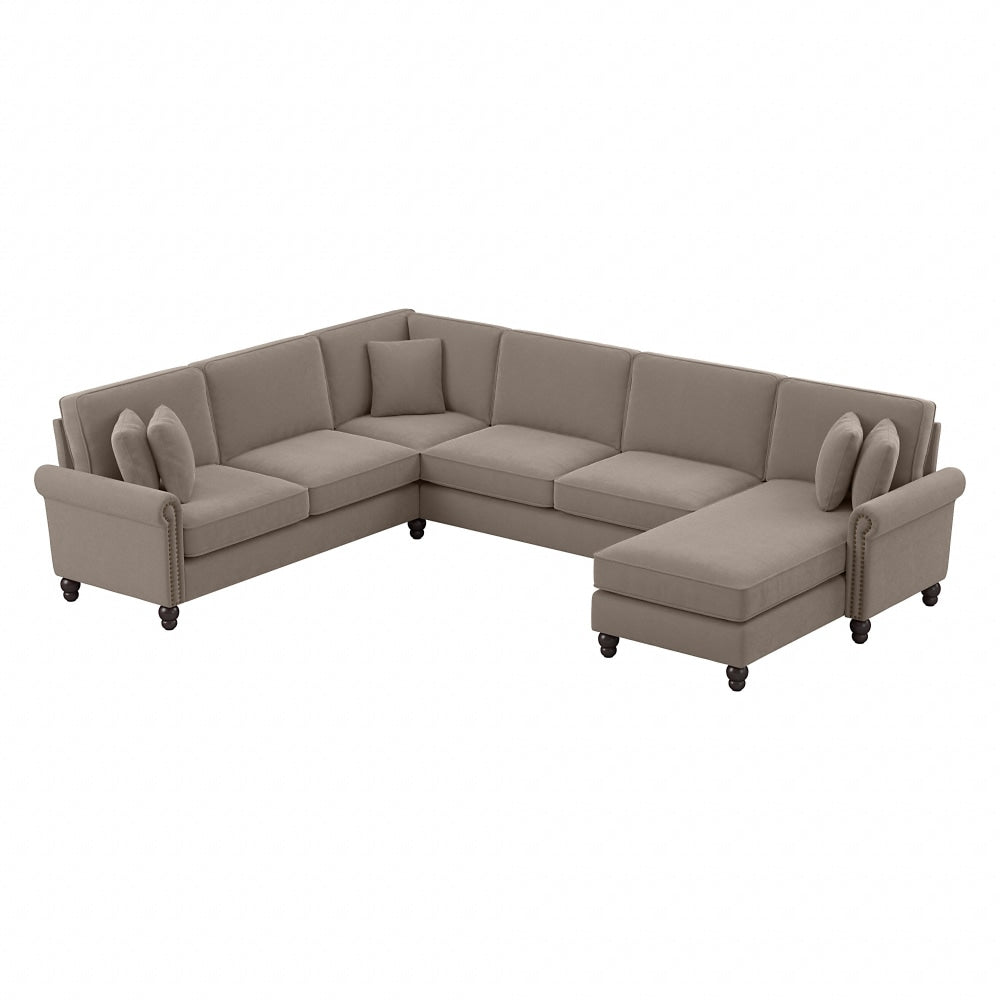 Bush Furniture Coventry 128inW U-Shaped Sectional Couch With Reversible Chaise Lounge, Tan, Standard Delivery