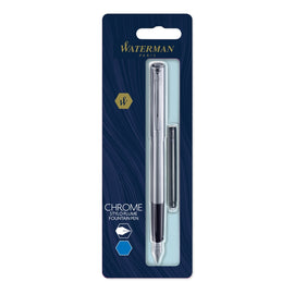 Waterman Allure Fountain Pen, Fine Point, 0.5 mm, Chrome Barrel, Blue Ink