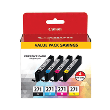 Load image into Gallery viewer, Canon CLI-271 Black And Cyan, Magenta, Yellow Ink Tanks, Pack Of 4, 0390C005