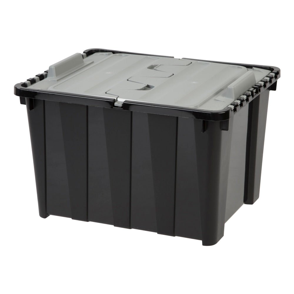 IRIS Storage Container With Wing Lid, 48 Quarts, 13 5/8in x 16in x 20 5/16in, Black