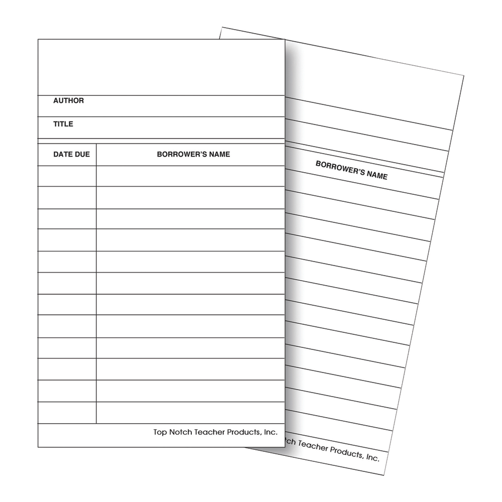 Top Notch Teacher Products Library Cards, 5in x 3in, White/Black, 50 Cards Per Pack, Case Of 10 Packs