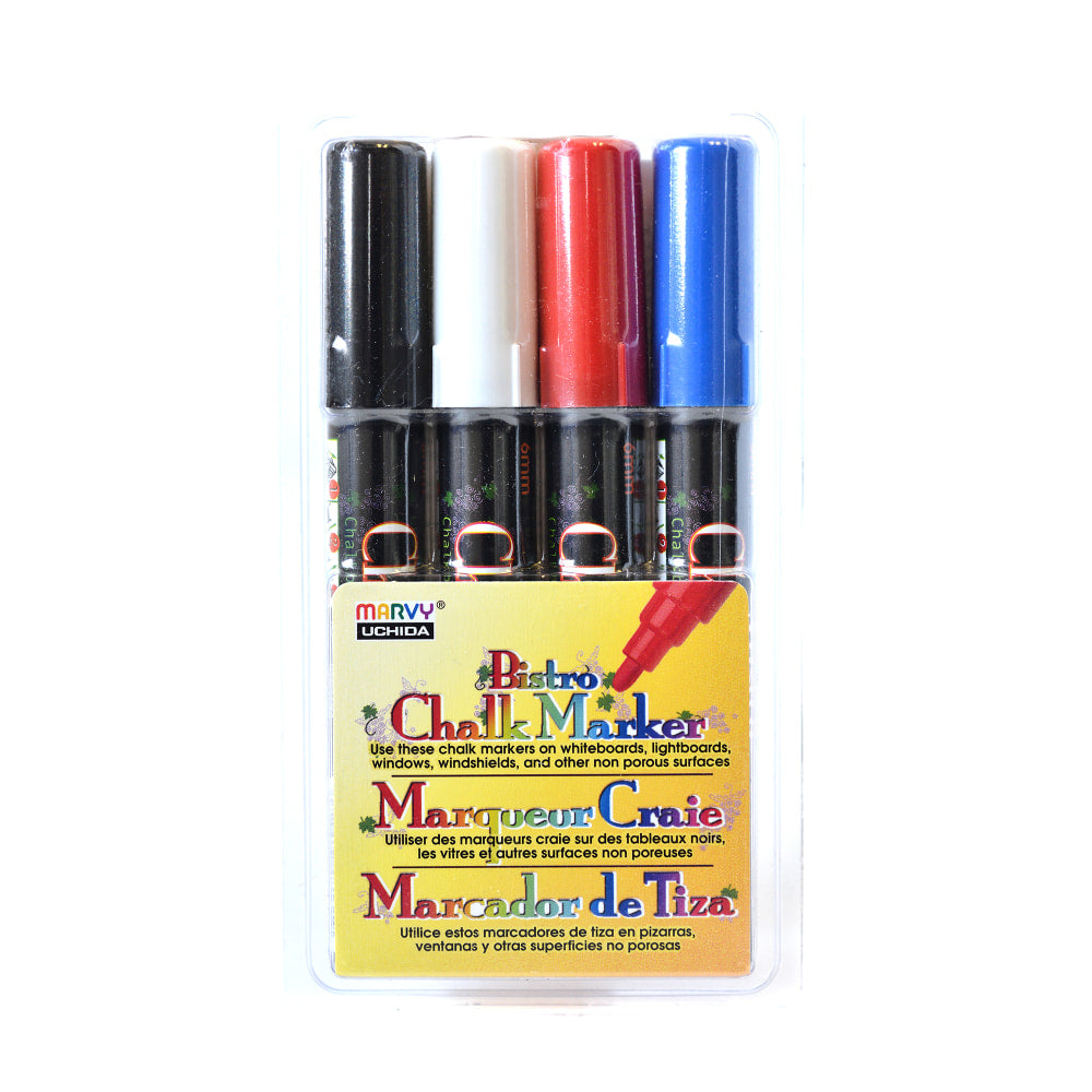 Marvy Uchida Bistro Chalk Markers, 4 Markers Per Set, Pack Of 2 Sets, Broad Point, Assorted Colors, 8 Markers