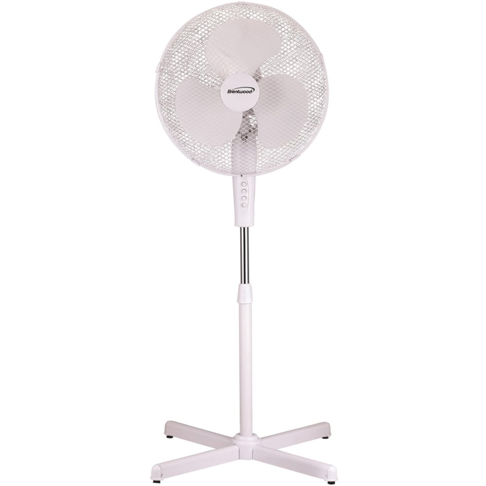 Brentwood Kool Zone F-16SMW 16in Oscillating Stand Fan (White) - 16in Diameter - 3 Speed - Oscillating, Pivoting Head, Quiet, Adjustable Tilt Head, Adjustable Height, Carrying Handle, Safety Grill - White