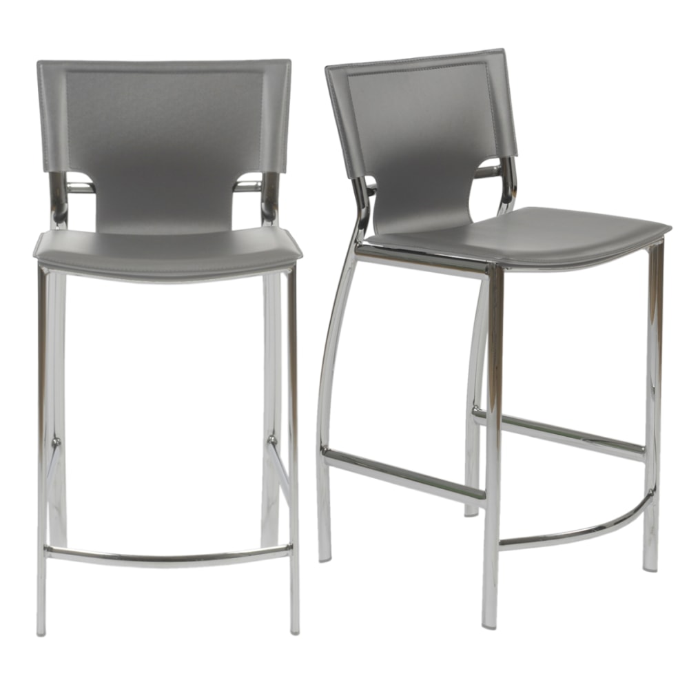 Eurostyle Vinnie Counter Stools, Gray/Chrome, Set Of 2 Stools