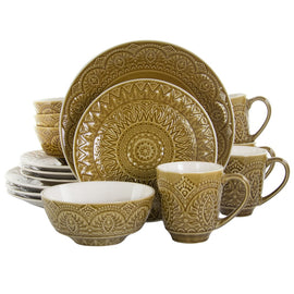 Elama 16-Piece Stoneware Dinnerware Set, Taupe