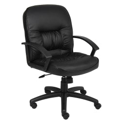 Boss Office Products Overstuffed Ergonomic Vinyl Mid-Back Chair, Black