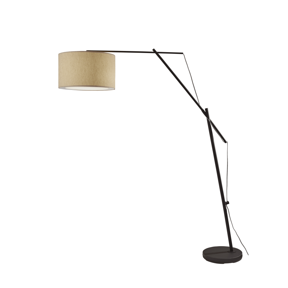 Adesso Broome Arc Lamp, 83inH, Beige Shade/Matte Black Base