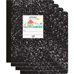 Office Depot Brand Primary Composition Book, 7-1/2in x 9-3/4in, Unruled/Primary Ruled, 100 Sheets Per Book, Pack Of 4 Books