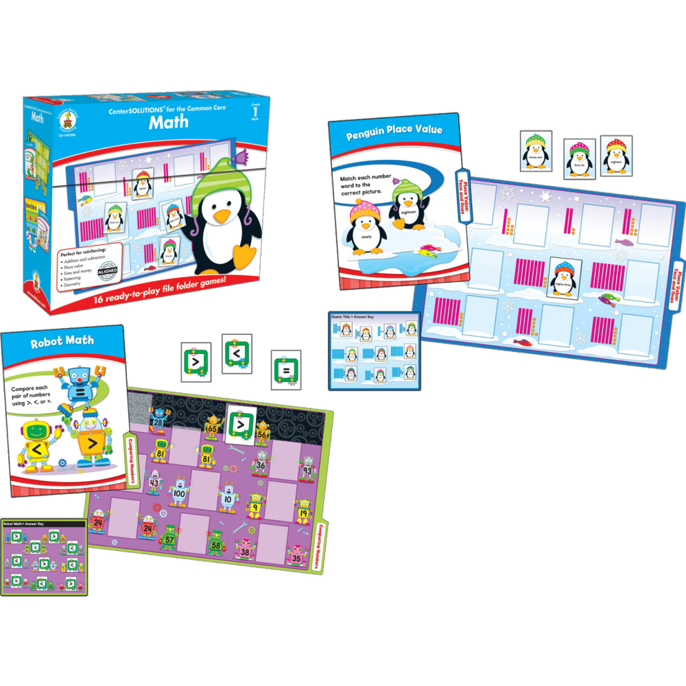 Carson-Dellosa CenterSOLUTIONS File Folder Games - Math, Grade 1, Box Of 16