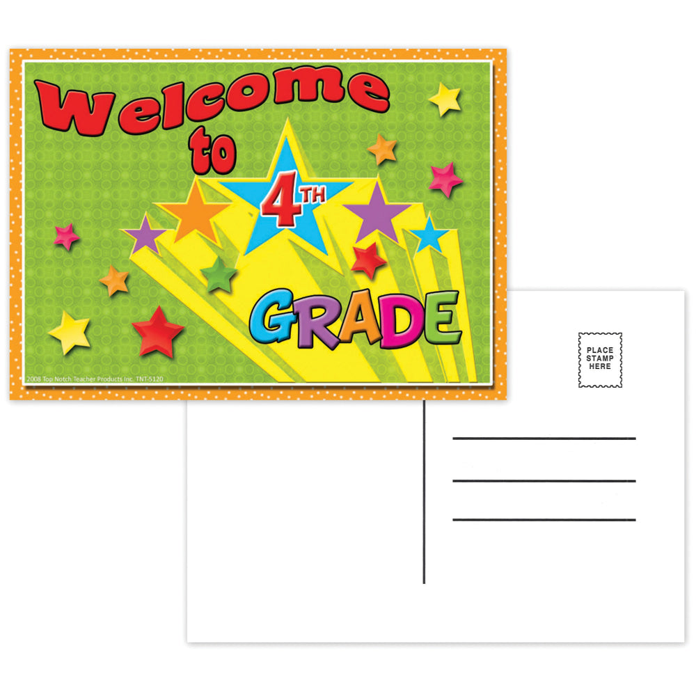 Top Notch Teacher Products Welcome To 4th Grade Postcards, 4 1/2in x 6in, Multicolor, 30 Postcards Per Pack, Bundle Of 12 Packs