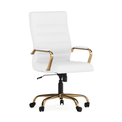 Flash Furniture LeatherSoft Faux Leather High-Back Office Chair, White/Gold