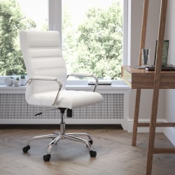 Flash Furniture LeatherSoft Faux Leather High-Back Office Chair With Chrome Base And Arms, White/Gray
