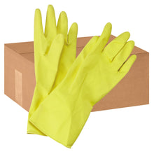 Load image into Gallery viewer, Boardwalk Flock-Lined Latex Cleaning Gloves, X-Large, Yellow, Pack Of 12 Pairs