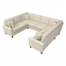Bush Furniture Hudson 113inW U-Shaped Sectional Couch, Cream Herringbone Fabric, Standard Delivery