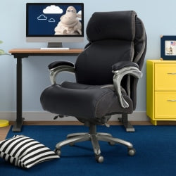 Serta Big And Tall Smart Layers Tranquility Ergonomic Bonded Leather High-Back Chair With AIR Technology, Black/Slate