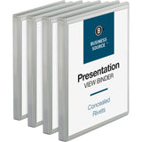 Business Source Standard View Round Ring Binders, 1/2in Ring, 8 1/2in x 11in, White, Pack Of 4