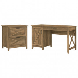 Bush Furniture Key West 54inW Computer Desk With Storage And 2-Drawer Lateral File Cabinet, Reclaimed Pine, Standard Delivery