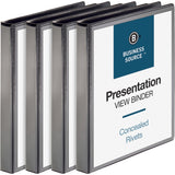 Business Source Standard View Round Ring Binders, 1in Ring, 8 1/2in x 11in, Black, Pack Of 4
