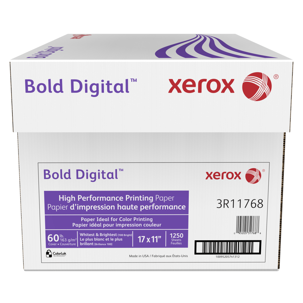Xerox Bold Digital Printing Paper, Ledger Size (17in x 11in), 100 (U.S.) Brightness, 60 Lb Cover (163 gsm), FSC Certified, 250 Sheets Per Ream, Case Of 5 Reams