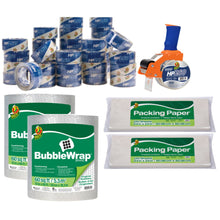 Load image into Gallery viewer, Duck Brand BladeSafe Tape Gun &amp; 36 Rolls Of 120ft Bubble Wrap Packaging Bundle, Clear