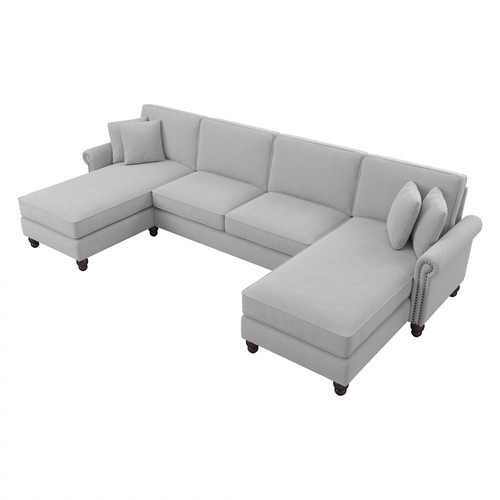 Bush Furniture Coventry 131inW Sectional Couch With Double Chaise Lounge, Light Gray, Standard Delivery