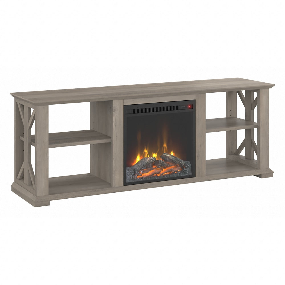Bush Furniture Homestead Farmhouse TV Stand For 70in TVs With Fireplace Insert, Driftwood Gray, Standard Delivery