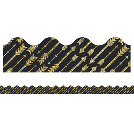 Carson-Dellosa Sparkle And Shine Scalloped Borders, 2 1/4in x 36in, Glitter Arrows, Gold, Preschool - Grade 8, Pack Of 13 Borders