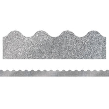 Load image into Gallery viewer, Carson-Dellosa Sparkle And Shine Scalloped Borders, 2 1/4in x 36in, Silver Glitter, Preschool - Grade 8, Pack Of 13 Borders
