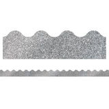 Carson-Dellosa Sparkle And Shine Scalloped Borders, 2 1/4in x 36in, Silver Glitter, Preschool - Grade 8, Pack Of 13 Borders