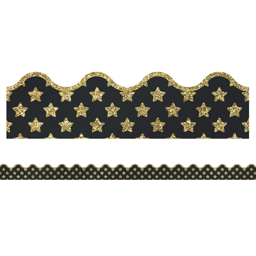Carson-Dellosa Sparkle And Shine Scalloped Borders, 2 1/4in x 36in, Glitter Stars, Gold, Preschool - Grade 8, Pack Of 13 Borders