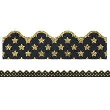 Load image into Gallery viewer, Carson-Dellosa Sparkle And Shine Scalloped Borders, 2 1/4in x 36in, Glitter Stars, Gold, Preschool - Grade 8, Pack Of 13 Borders