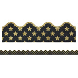 Carson-Dellosa Sparkle And Shine Scalloped Borders, 2 1/4in x 36in, Glitter Stars, Gold, Preschool - Grade 8, Pack Of 13 Borders