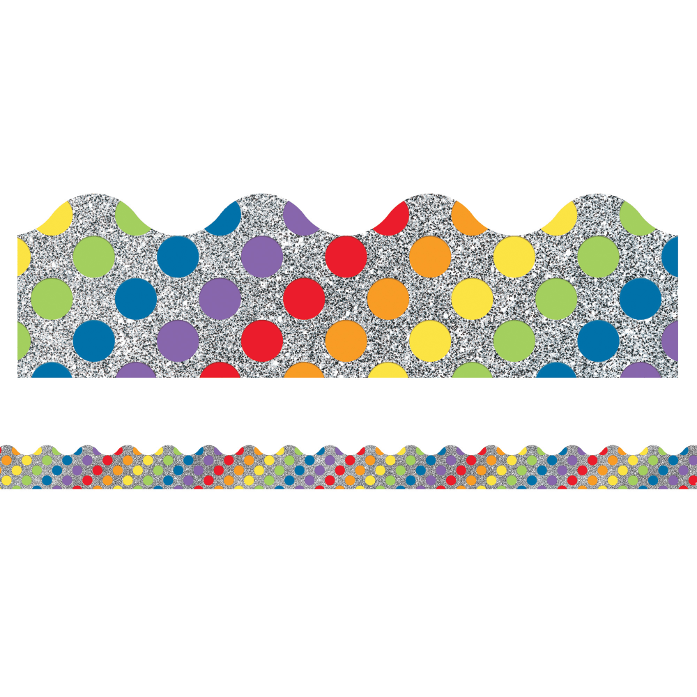 Carson-Dellosa Sparkle And Shine Scalloped Borders, 2 1/4in x 36in, Glitter Rainbow Dots, Preschool - Grade 8, Pack Of 13 Borders