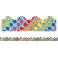 Load image into Gallery viewer, Carson-Dellosa Sparkle And Shine Scalloped Borders, 2 1/4in x 36in, Glitter Rainbow Dots, Preschool - Grade 8, Pack Of 13 Borders
