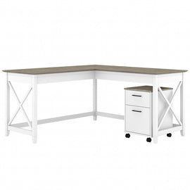Bush Business Furniture Key West 60inW L-Shaped Corner Desk With 2-Drawer Mobile File Cabinet, Shiplap Gray/Pure White, Standard Delivery