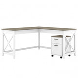 Bush Business Furniture Key West 60inW L-Shaped Corner Desk With 2-Drawer Mobile File Cabinet, Shiplap Gray/Pure White, Standard Delivery
